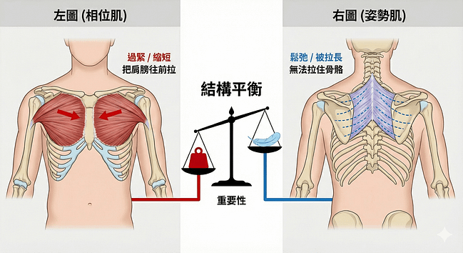 Phasic_Muscles 結構調理圖解:相位肌緊繃與姿勢肌無力導致的圓肩與烏龜頸